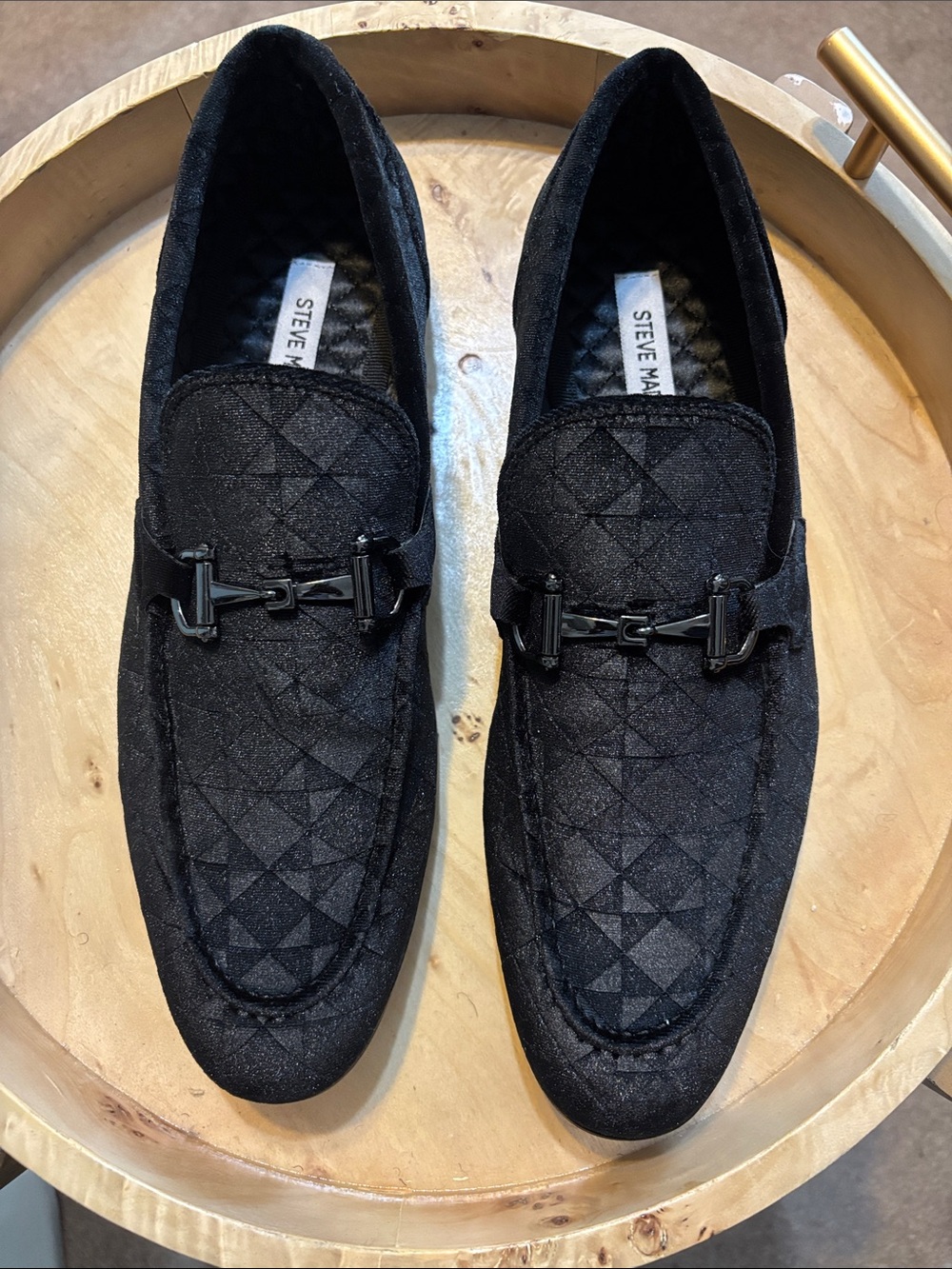 Steve Madden Black Quilted Loafers with Metal Bit